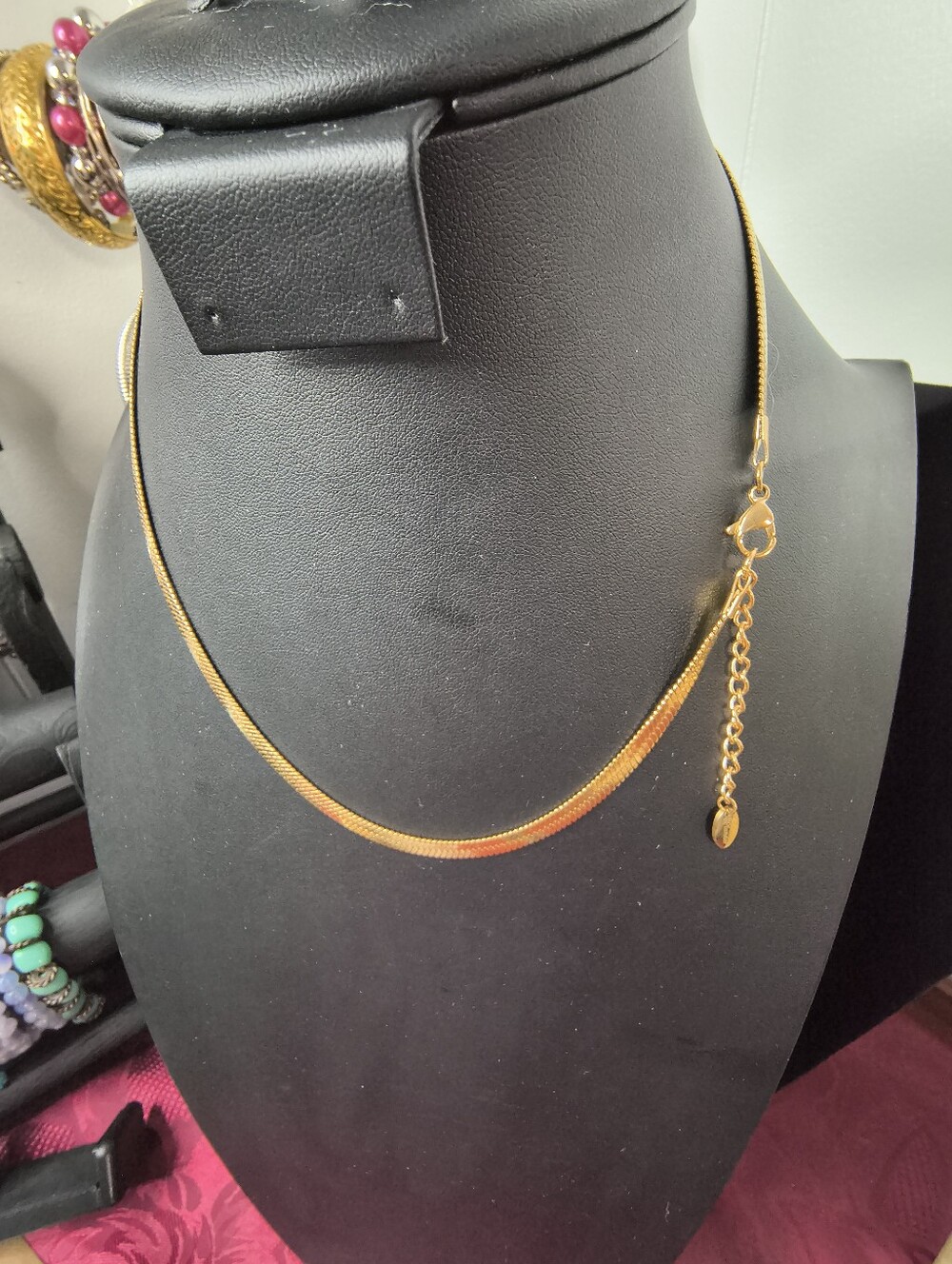 Plunder 18K Gold Plated Stainless Steel Herringbone Snake Chain Necklace - Picture 12 of 12